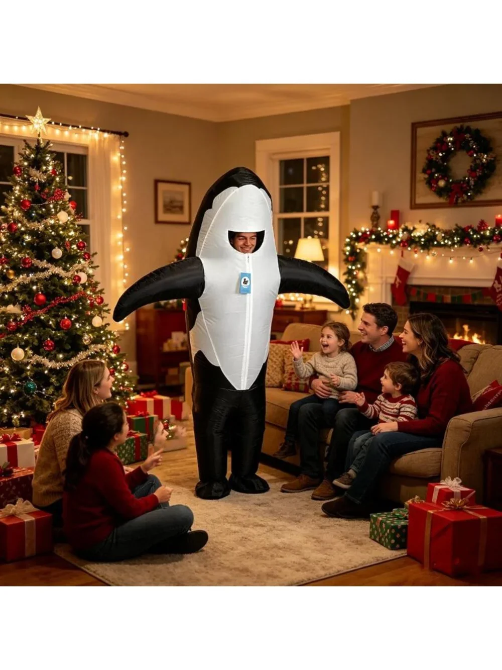 Inflatable Killer Whale Costume - Fun Air Blow-Up Orca Suit for Adults Halloween